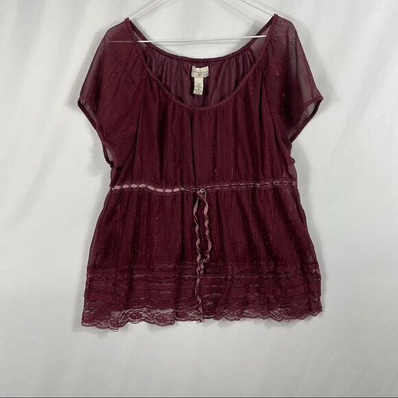 Venezia Burgundy Metallic Sheer Blouse Size 14/16 Check out the Video! - Picture 6 of 9